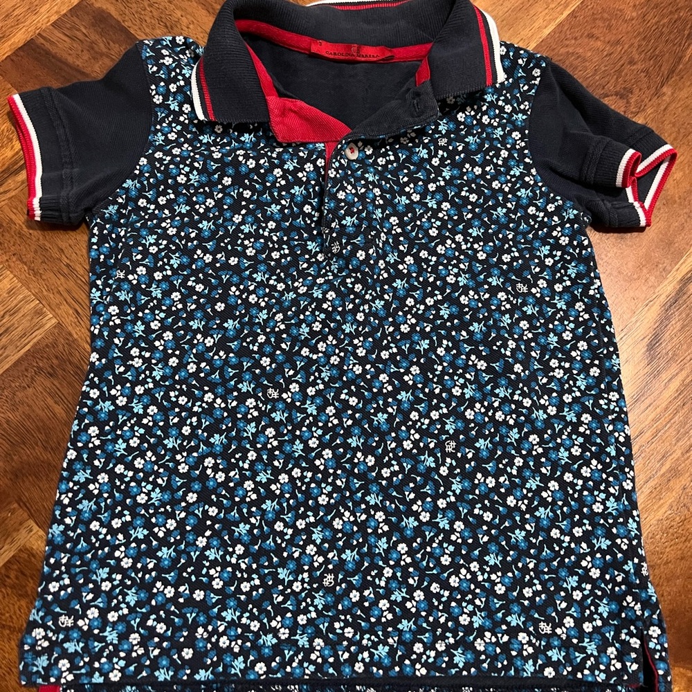 Carolina Herrera Blue Floral Polo Shirt